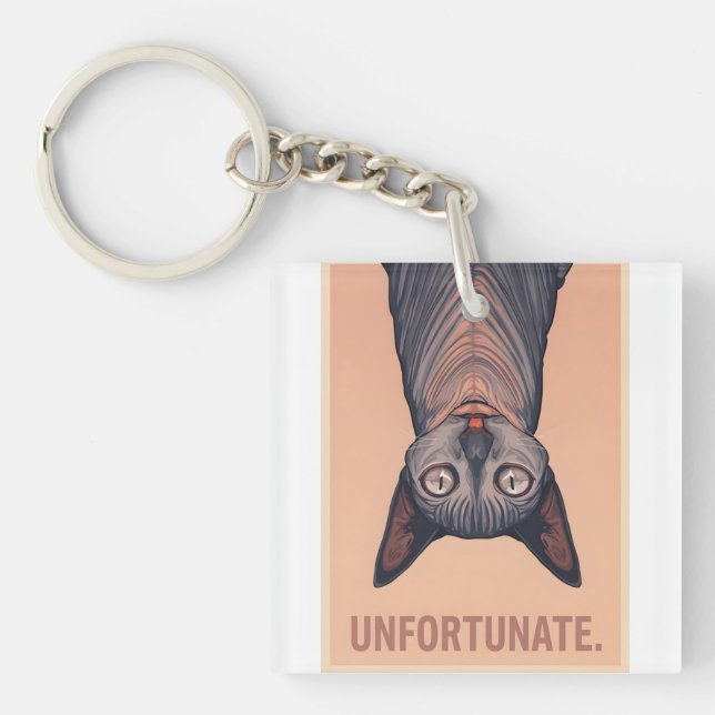 Funny Sphynx Cat Unfortunate Meme Art - Sarcastic  Key Ring (Front)