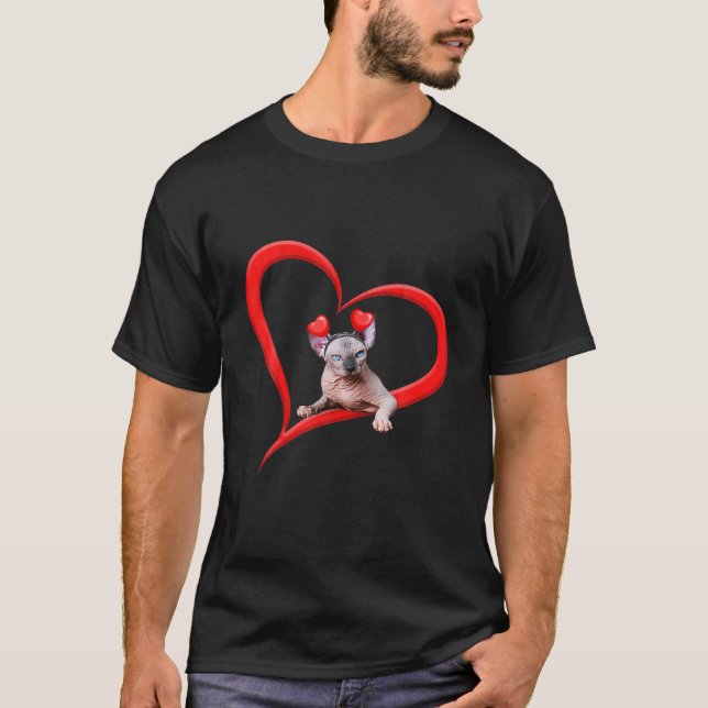 Funny Sphynx Cat Valentine Pet Kitten Cat Lover T-Shirt (Front)