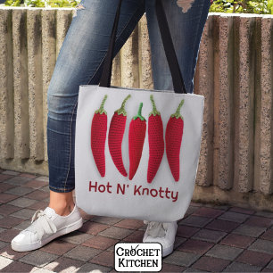 Funny Spicy Red Crochet Jalapeno Kniting Pun Tote Bag