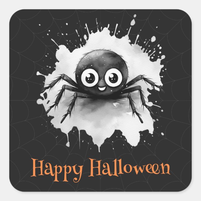 Funny Spider Cobweb Happy Halloween  Square Sticker (Front)