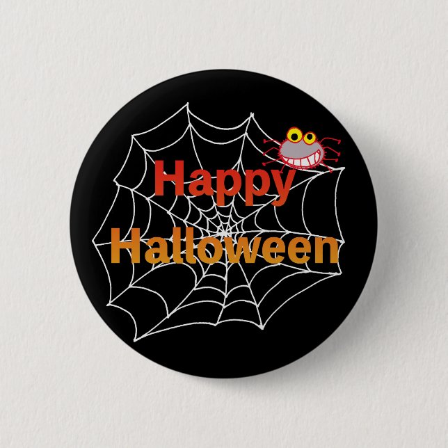 Funny Spider on Halloween Web 6 Cm Round Badge (Front)