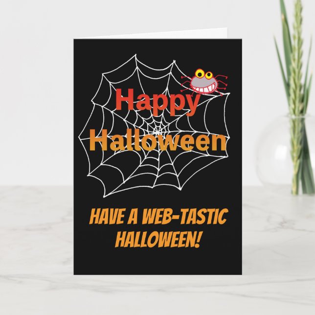 Funny Spider on Halloween Web Card (Front)