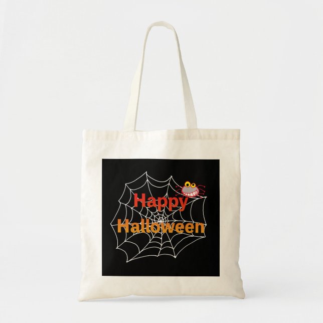 Funny Spider on Halloween Web Tote Bag (Front)