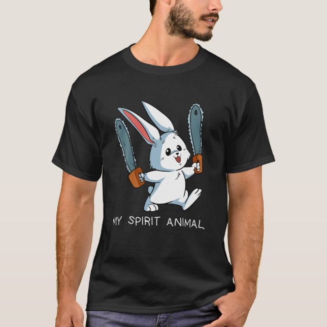 Funny Spirit Animal Loony Chainsaw Bunny Crazy Rab T-Shirt (Front)
