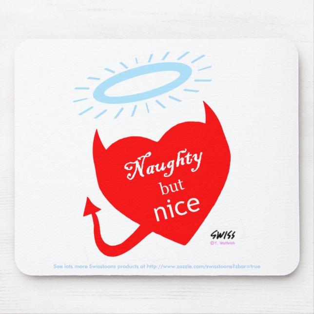 Funny Split Personality Naughty Nice Cartoon Heart Mouse Mat (Front)