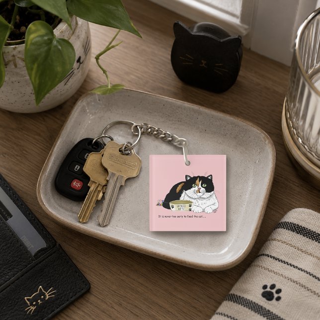 Funny Spoiled Calico Feed Cat Pink Key Ring (Creator Uploaded)
