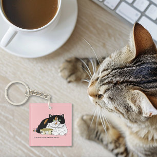 Funny Spoiled Calico Feed Cat Pink Key Ring