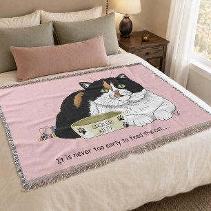 Funny Spoiled Calico Feed Cat Pink Throw Blanket