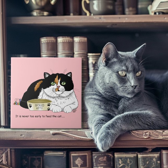 Funny Spoiled Calico Feed Cat Pink Tile (Creator Uploaded)
