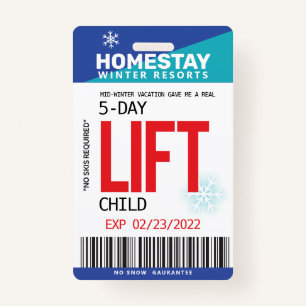 Funny SPOOF Winter Break Custom Ski Lift Ticket ID Badge