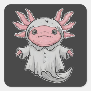 Funny Spooky Axoltol Amphibian Halloween Ghost  Square Sticker