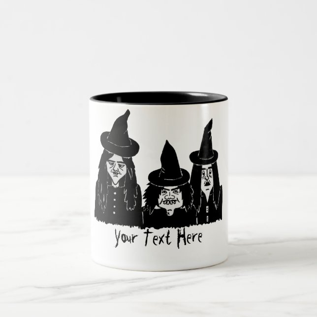 funny spooky black witches scary halloween  Two-Tone coffee mug (Center)