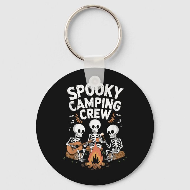 Funny Spooky Camping Crew Halloween Skeleton Campe Key Ring (Front)