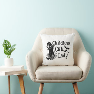 Funny Spooky Cute Halloween Childless Cat Lady Cushion