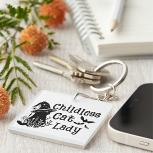 Funny Spooky Cute Halloween Childless Cat Lady Key Ring