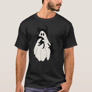 Funny Spooky Ghost Hold Black Cat Halloween Men Wo T-Shirt