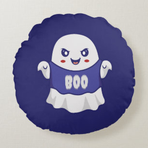 Funny Spooky Ghost Illustration Design Round Cushion