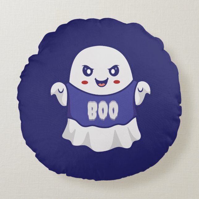 Funny Spooky Ghost Illustration Design Round Cushion (Front)