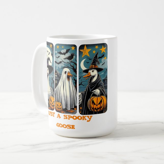 Funny Spooky Goose Halloween Witch Pumpkin Art Coffee Mug (Front Left)