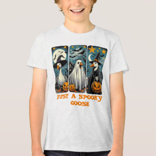 Funny Spooky Goose Halloween Witch Pumpkin Art Tri-Blend Shirt
