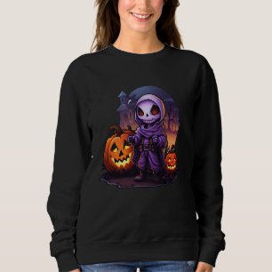 Funny Spooky Grim Reaper Cartoon Cute Creepy Hallo Sweatshirt