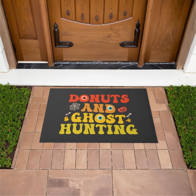 Funny Spooky Groovy Doughnuts And Ghost Hunting  Doormat (Outdoor)