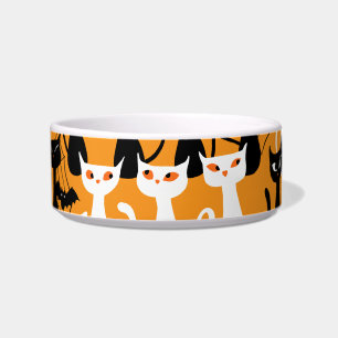 Funny spooky Halloween cats black white orange Bowl
