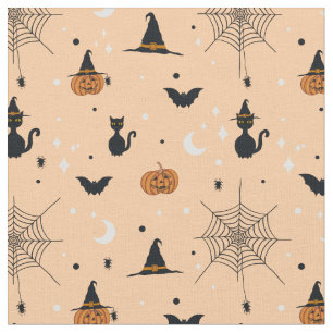 Funny Spooky Halloween Orange Design Fabric