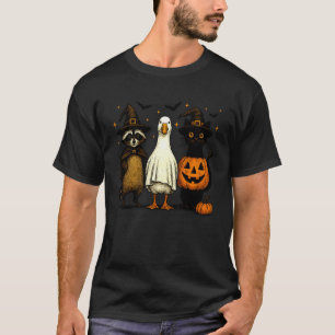 Funny Spooky Halloween Racoon Goose Cat Pumpkin C T-Shirt