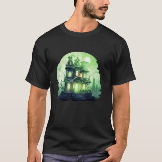 Funny Spooky Haunted House Cartoon Cute Creepy Hal T-Shirt