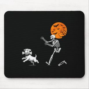 Funny Spooky Humour Halloween Skeleton Chasing Dog Mouse Mat