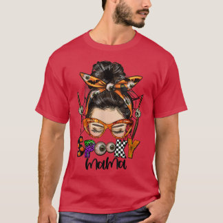 funny Spooky Mama Messy Bun Women Witch Mum Hallow T-Shirt
