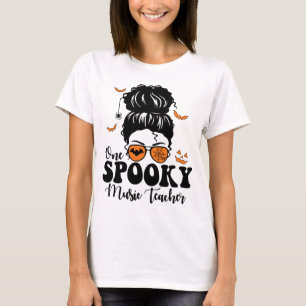 Funny Spooky Music teacher Messy Bun Halloween  T-Shirt