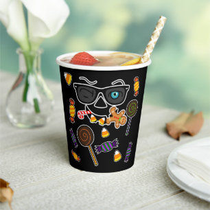 Funny Spooky Pumpkin iconic winkS-Edit-Black Paper Cups
