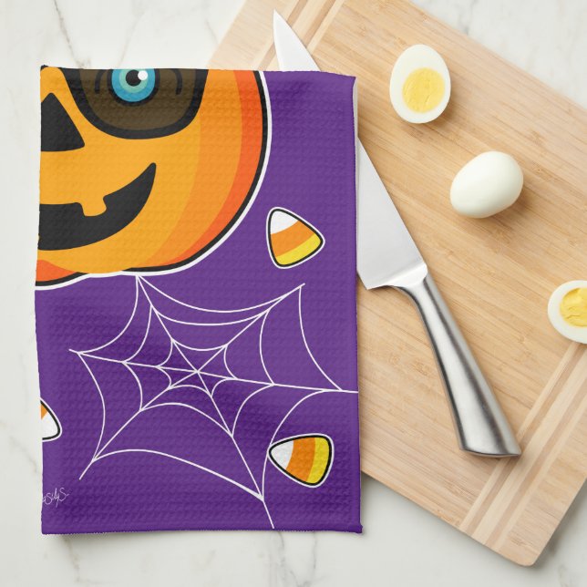 Funny Spooky Pumpkin iconic winkS Kitchen Towels (Quarter Fold)