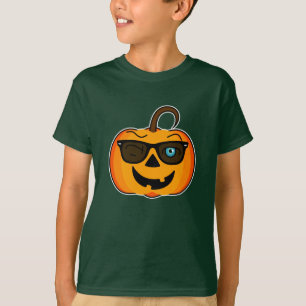 Funny Spooky Pumpkin iconic winkS on dark T-Shirt