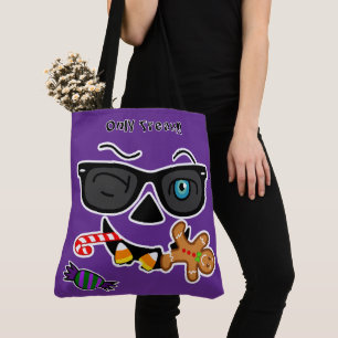 Funny Spooky Pumpkin iconic winkS on Purple Tote Bag