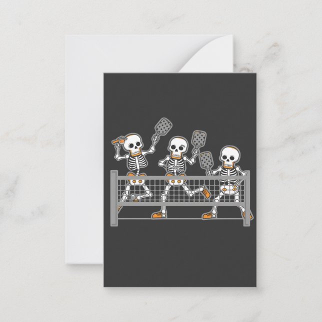 Funny Spooky Three Skeleton Playin Pickleball Gift Card (Front)