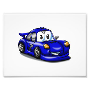 Funny Sport car cartoon   Choose background colour Photo Print