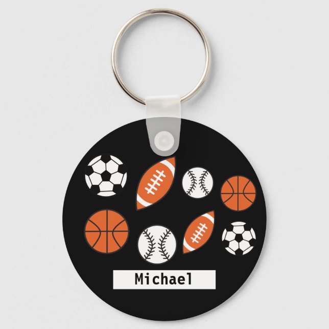 Funny Sports Ball Button Key Ring (Front)