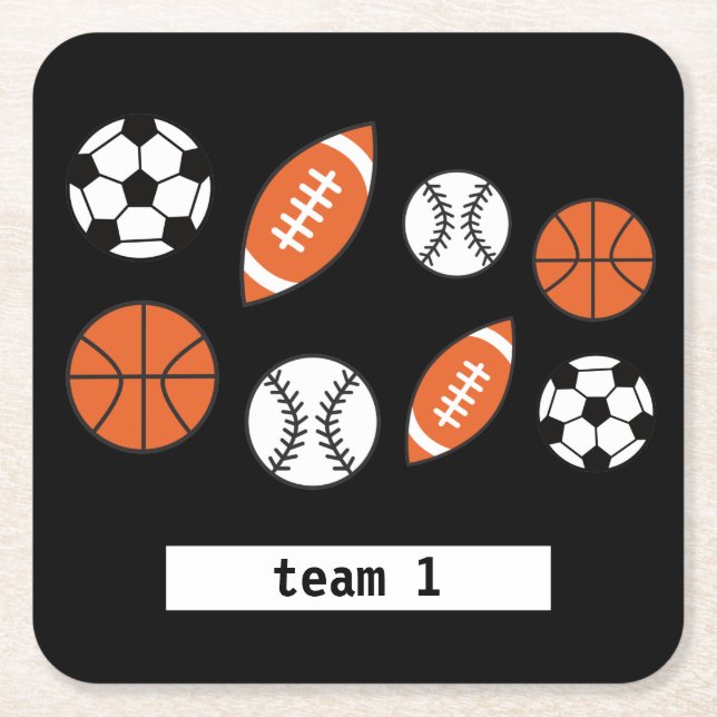Funny Sports Ball Square Paper Coaster (Front)