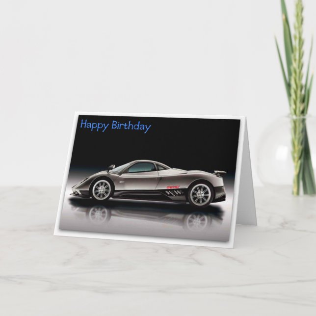Funny Sports Car Happy Birthday Picture Card (Front)