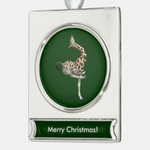 Funny Sporty Giraffe Silver Plated Banner Ornament