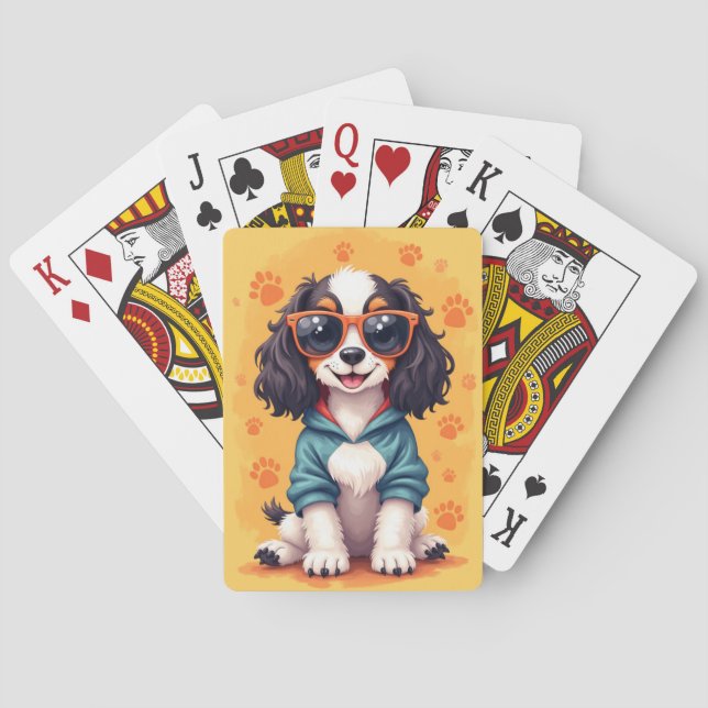 Funny Springer Spaniel Kawaii Dog Playing Cards (Back)