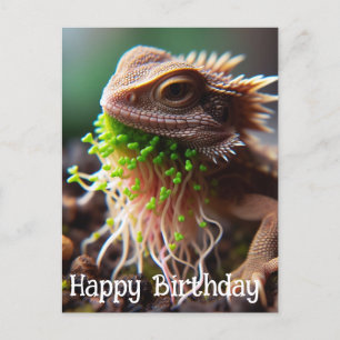 Funny Sprouting Lizard in the Moss Garden Birthday Postcard