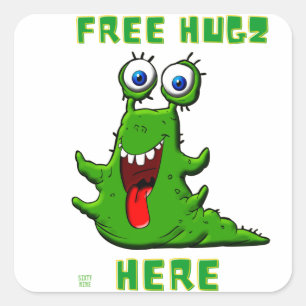 funny square sticker  "FREE HUGZ..."