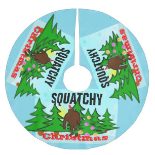 Funny Squatchy Christmas Bigfoot Tacky Brushed Polyester Tree Skirt