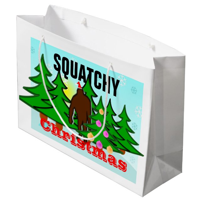 Funny Squatchy Christmas Bigfoot Tacky Large Gift Bag (Back Angled)