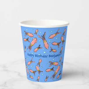 Funny squid school with bubbles cartoon paper cups