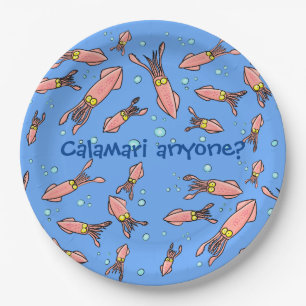 Funny squid school with bubbles cartoon paper plate